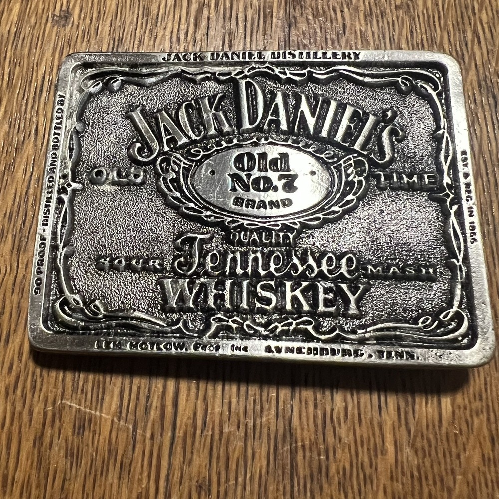 Vintage Jack Daniels Belt Buckle Heavy Metal Silver Black Broken Pin USA Made